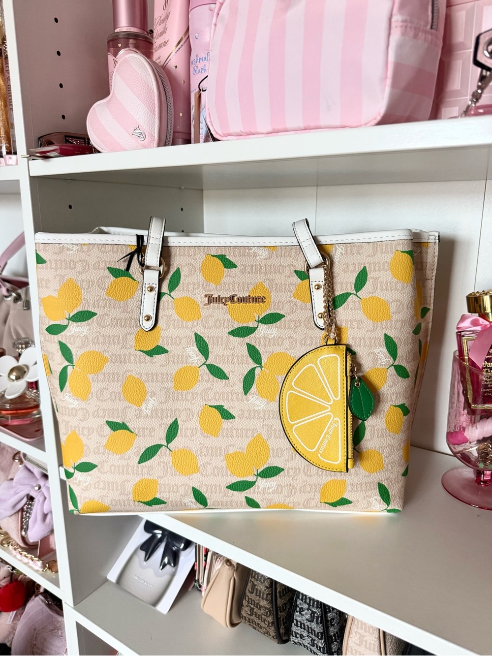 Juicy Couture “Fruitful” Yellow Lemon Print Tote with White Handles